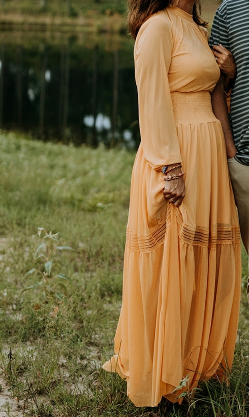 Mia Joy Yellow Tie-Neck Long Sleeve Low Back Maxi Dress